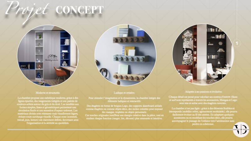 Concept du projet aménagement sur mesure de chambre adolescent à versailles