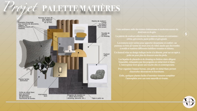 Palette matières et couleurs pour decoration interieure chambre adolescent à versailles