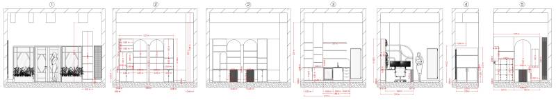 Dessins techniques travail de menuiserie intégrée niches décoratives et murs végétalisé paris 6