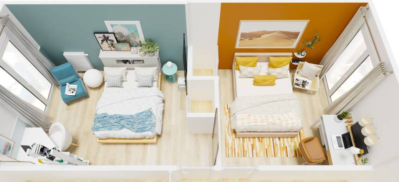 amenagement intérieur appartement étudiant plan 3d paris16 75016