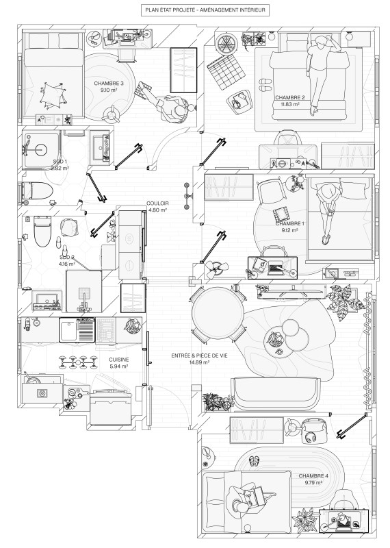 Projet clefs en main : Optimisation d’un appartement T5 étudiant de 75m2 à Palaiseau (91)