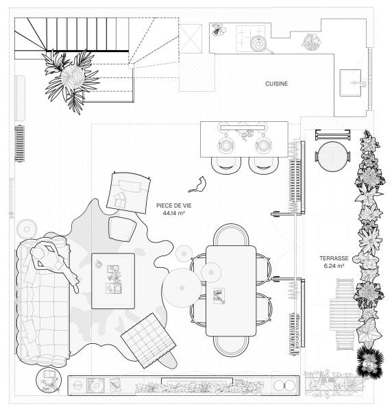 Architecte d’intérieur Paris 16 : plan 2D d’un duplex loft moderne