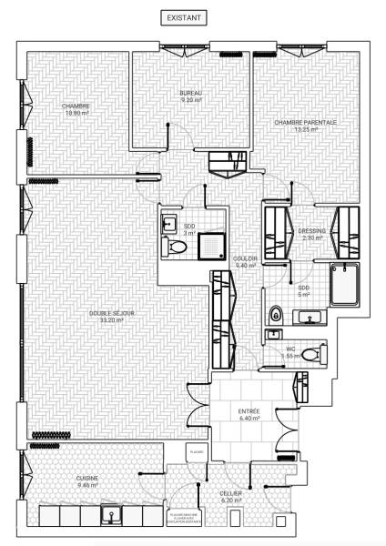 Rénovation et transformation d’un appartement de 110m2 à Versailles : Nos plans 2D pour une rénovation réussie.