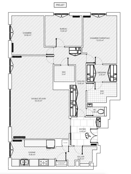 renovation d'un appartement de 110m2 plan 2D état projeté versailles