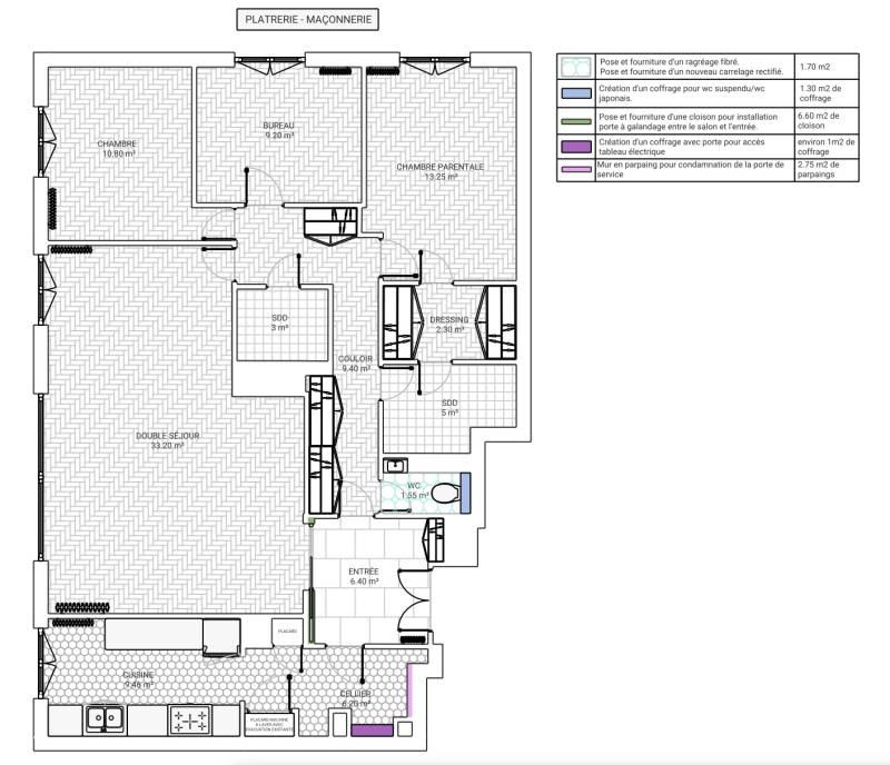 renovation d'un appartement de 110m2 plan 2D plâtrerie maçonnerie versailles