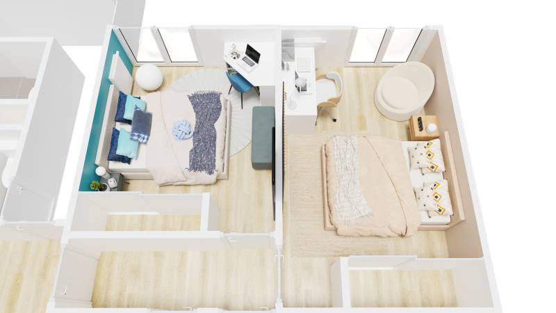 plan 3D chambres étudiantes decoration interieure paris 16eme arrondissement 75016